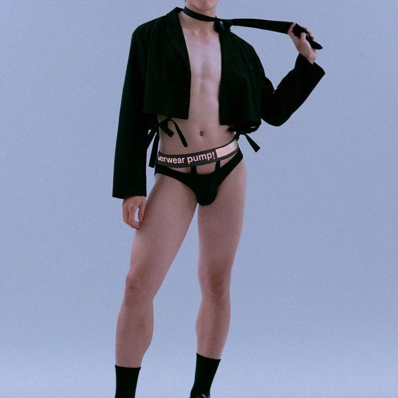 PUMP men's underwear low waisted set with lifting rings, breathable and elastic, slim fit, sexy hollow out men's triangular shorts and shorts